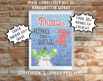 Ring the Bell Word Art Print- Philadelphia Phillies- Red October- Unique Baseball Fan Art- Phanatic- Man Cave Art- Cool Christmas Gift