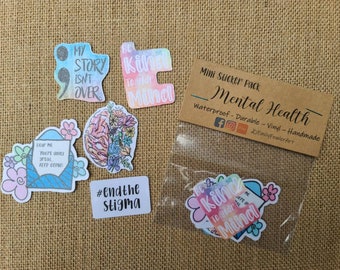 Mental Health Sticker Pack- Mini Sticker Pack- Small Stickers- Pack of Five- End the Stigma- Keep Going