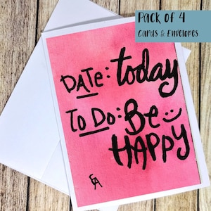 Be Happy- Greeting Card Pack- Four Cards and Envelopes- Blank Inside- Mental Health Gift- Positive Reminder- Send a Smile- Thinking of You