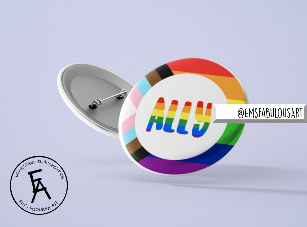 LGBTQ+ Ally- Pin Back Button- Support LGBTQ+ Pride- LGBT Pride Month ...
