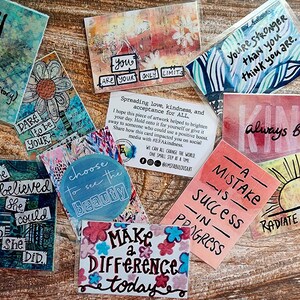 25 Kindness Cards, Original Art, Positive Affirmation Inserts, Random Acts of Kindness Gift, Laminated Lunchbox Notes, Mental Health Support image 3
