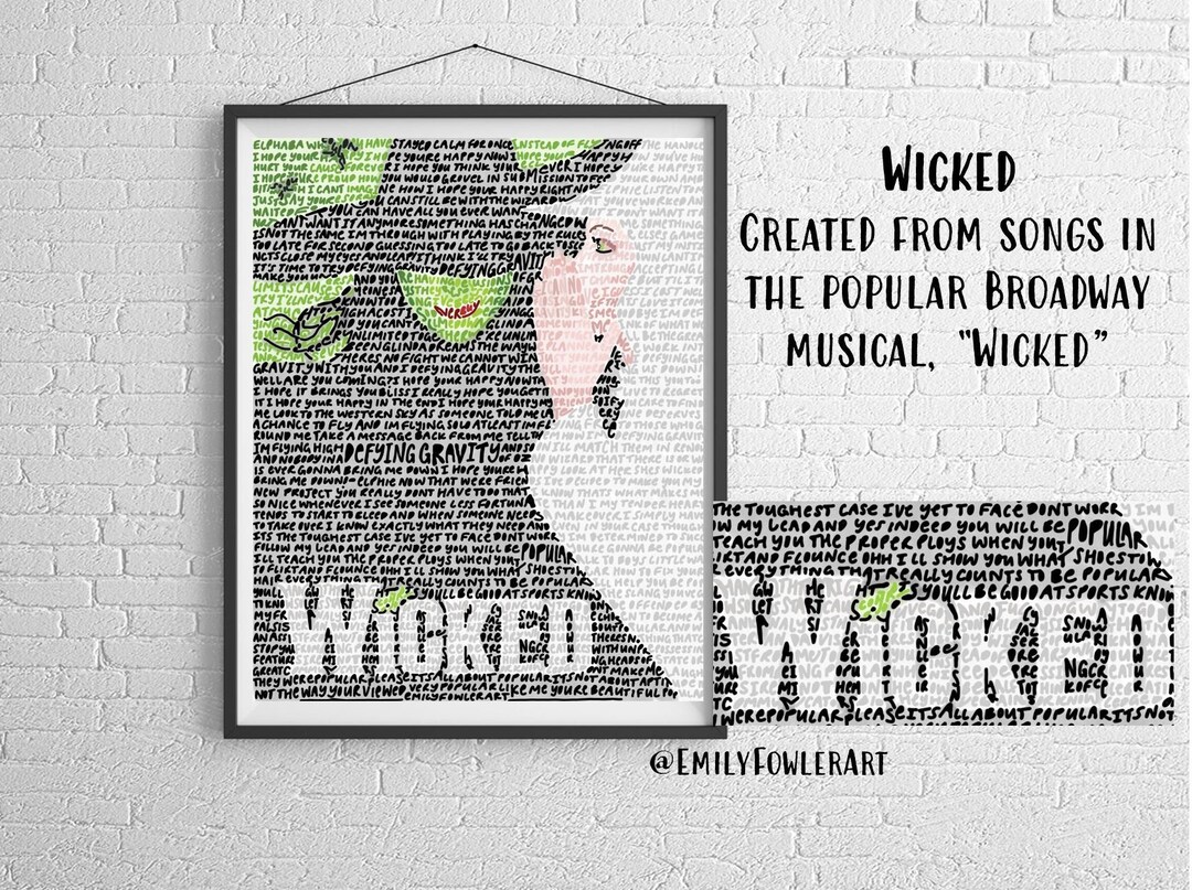 Wicked Broadway Musical Word Art PRINT Idina Menzel Elphaba Glinda