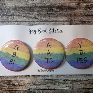 Gay Bad Bitches- Best Friend Button Set- 2.25 inch pin back buttons- Matching Funny Friend Gift- LGBTQ+ Pride- Explicit Friend Joke