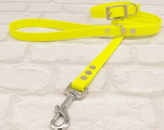 Premium Biothane® waterproof Dog Collar & Dog Lead Set - Neon Yellow SI