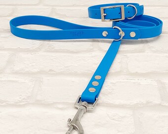 Premium Biothane® waterproof Dog Collar & Dog Lead Set - Ocean Blue SI