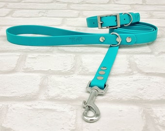 Premium Biothane® waterproof Dog Collar & Dog Lead Set - Teal SI