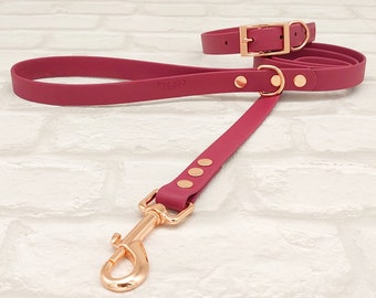 Premium Biothane® waterproof Dog Collar & Dog Lead Set - Burgundy RG