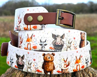Hello Woodland BioThane Dog Collar and Lead, Waterproof, UK Made