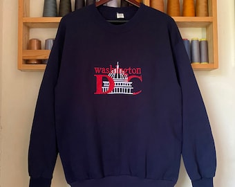 Vintage Rare Washington DC Sweatshirt Embroidery Big Logo Large Size Usa Jumper