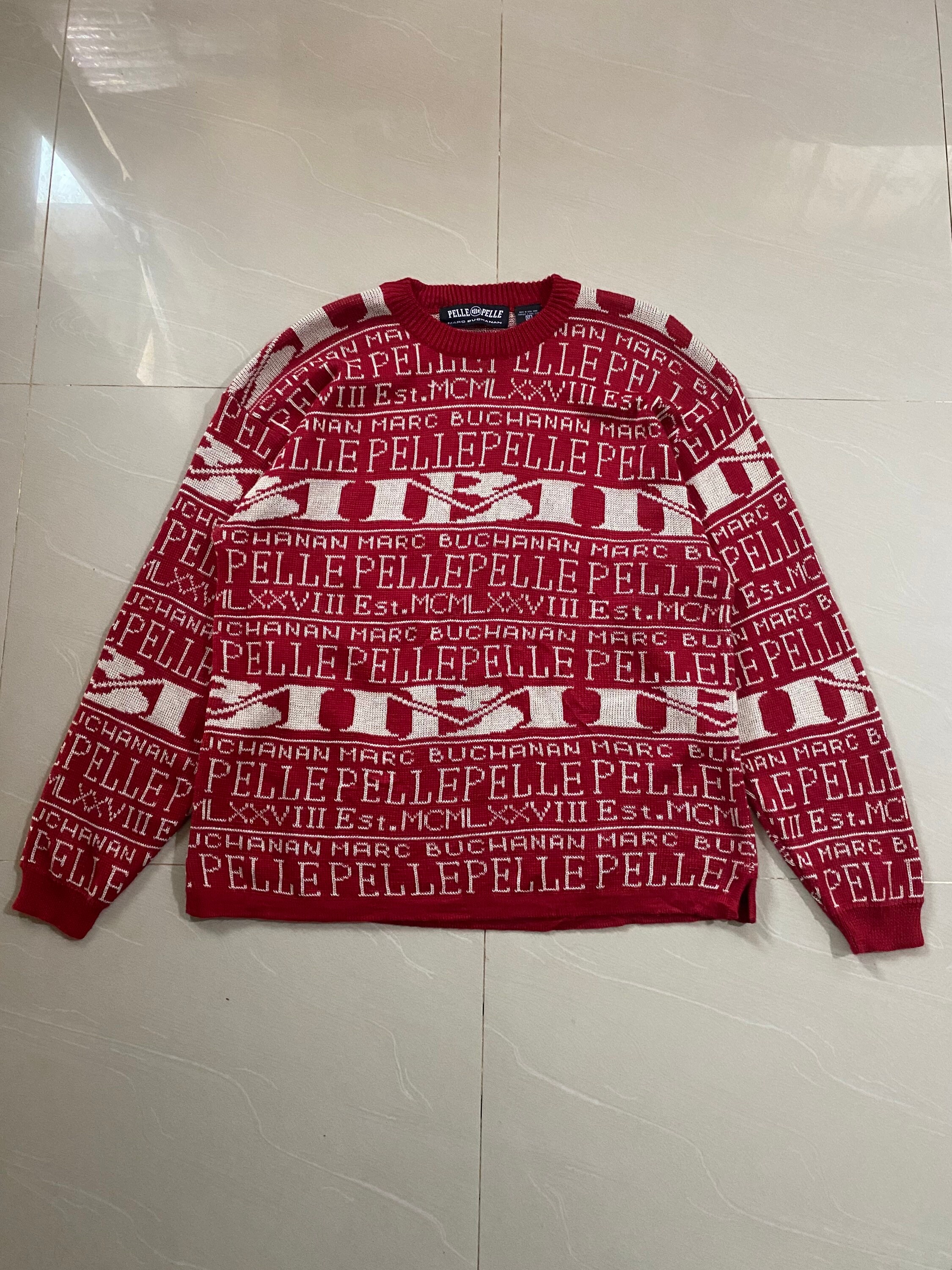 Louis Vuitton Supreme Arc Logo Red White Embroidered Pullvoer