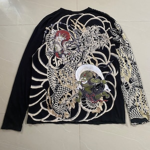 Vintage Die japanische Tradition Langarm Stickerei Big Logo Dragon XL Größe Sukajan Shirt
