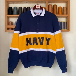 Vintage Nutmeg Millg Navy Sweatshirt Polo Shirt Big Logo Large Size Rugby Shirt