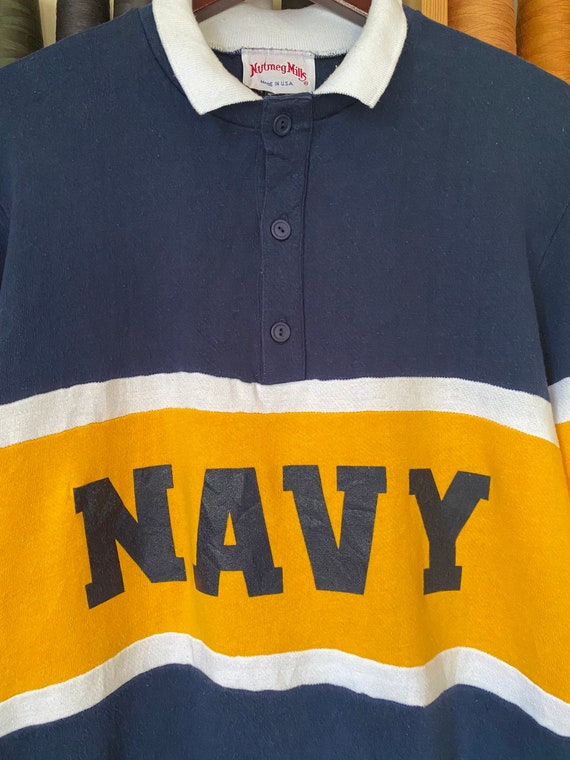 Vintage Nutmeg Millg Navy Sweatshirt Polo Shirt Big Logo Large