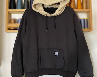 Color block letter patch sales detail pouch pocket fleece hoodie