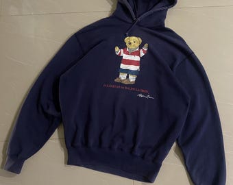 Vintage 00s Polo Ralph Lauren Bear Hoodie Full Zip Youth Boy Girl