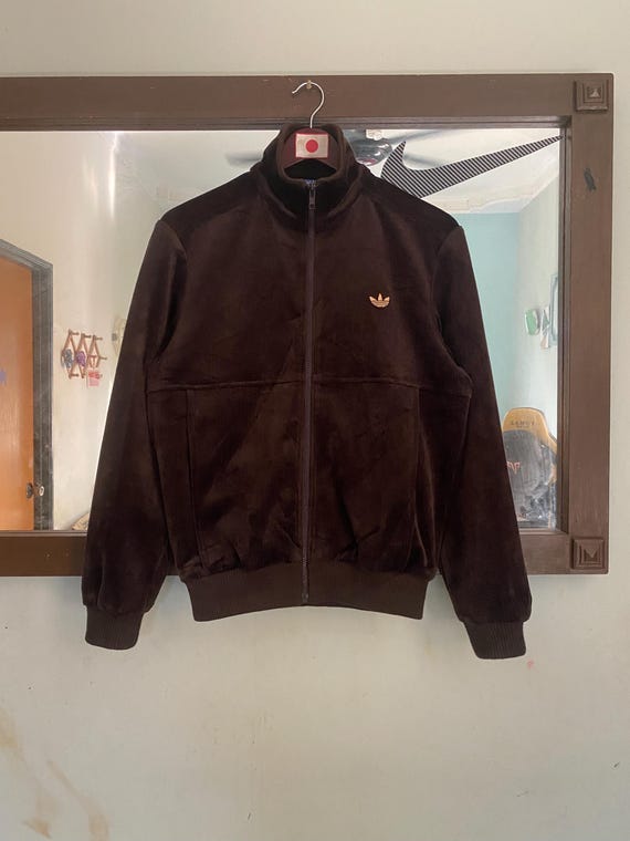 Vintage 80s Adidas Velvet Ziper Jacket L Size 5 Brown Jacket - Etsy