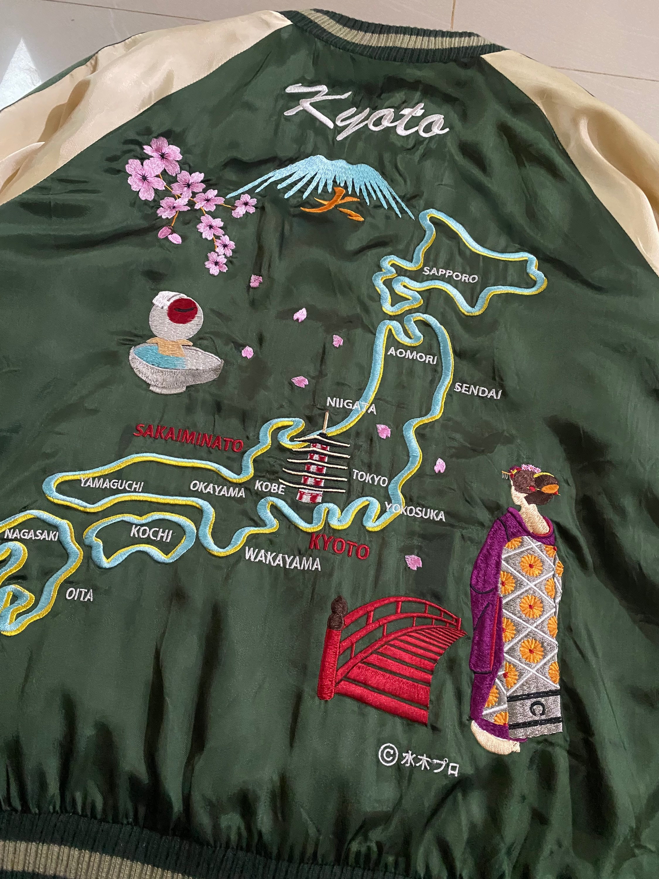 Rare ZEN Kyoto Sukajan Reversible Medama Oraji Map of Japan