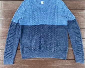 GAP Vintage 90s USA Blue Thick Cotton Cable Knit Sweater Large - Etsy