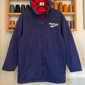 Vintage Reebok Hoodie Ziper Jacket Big Logo Parka Large Size Jumper