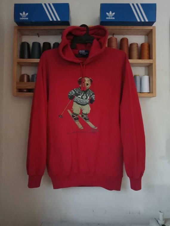 red polo hoodie with bear