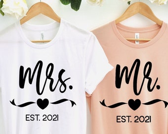Mr. and Mrs. T-Shirt Set,Mr. and Mrs. Shirt Set ,Honeymoon Shirts, Just Married T-Shirts, Couples Shirts,Mr. and Mrs. Shirt ,Wedding maching