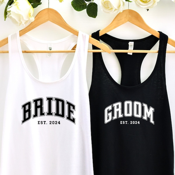 Bride and Groom Tank Top,Bride Groom Matching Tank Top,Bride Est 2024 Tank Top,Bachelorette Party Shirt,Wedding Shirts,Bride Groom Couples