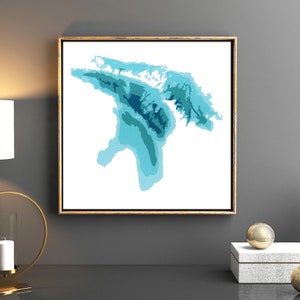 du lac Huron, 12 x 12 po. Carte de cardtographie en papier découpé | Art mural | affiche | Imprimer | Art de la carte | Décoration murale