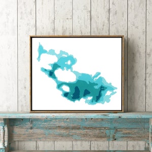 Lake Vernon, carte de cardtographie en papier découpé de 20 x 10 po. | Art mural | affiche | Imprimer | Art de la carte | Décoration murale