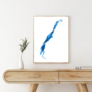 Katchewanooka Lake 9 po x 12 po. Carte cartonnée en papier découpé | Art mural | affiche | Imprimer | Art de la carte | Décoration murale