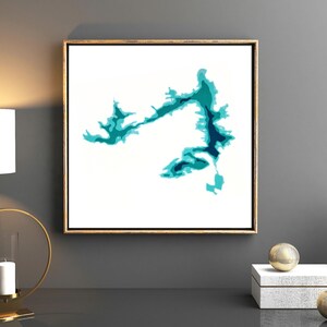 Carte de cardtographie en papier découpé de 12 x 12 po du lac Chandos | Art mural | affiche | Imprimer | Art de la carte | Décoration murale