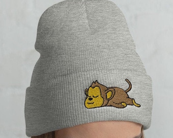 Monkey Beanie, Monkey Mütze, Monkey Lover, Affe Geschenk, Süßer Affe, Lustiger Affe, Affe Winter, kawaii