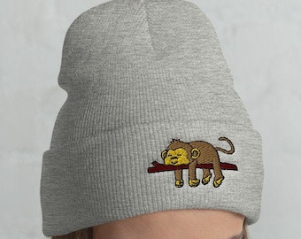 Monkey Beanie, Monkey Mütze, Monkey Lover, Affe Geschenk, Süßer Affe, Lustiger Affe, Affe Winter, kawaii