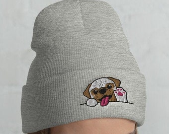Manette Waving Pug Beanie, Amante del Pug, Regalo Pug, Pug Carino, Pug Pug, Pug, Pug Divertente, Pug Inverno, Regalo di Natale