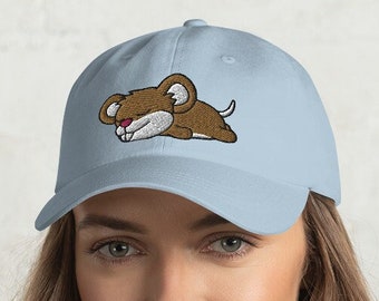 帽子 RATS EMBROIDERY CAP Rat Embroidered Cap: Rats Hat, Vintage Style Washed Cotton Caps - Etsy