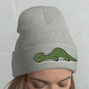 Cuffed Lazy Dinosaur Beanie, Brontosaurus beanie, Dinosaur lover, Dinosaur gift, Cute Dinosaur, Funny Dinosaur, Dinosaur winter, kawaii