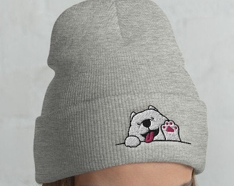 Cuffed Waving Samoyed Beanie, Samoyed lover, Samoyed gift, Samoyed hat, Cute Samoyed, Funny Samoyed, Samoyed winter, christmas gift, kawaii