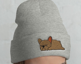 Bulldog francés esposado Beanie, frenchie gorro, frenchie amante, regalo frenchie, lindo frenchie, perro frenchie, francés divertido, regalo de Navidad