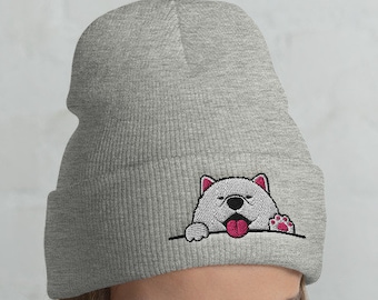 Cuffed Waving Samoyed Beanie, Samoyed lover, Samoyed gift, Cute Samoyed, Samoyed dog, Funny Samoyed, Samoyed winter, christmas gift