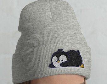 Cuffed Lazy Penguin Beanie, Penguin lover, Penguin gift, Penguin hat, Cute Penguin, Funny Penguin, Penguin winter, christmas gift, kawaii