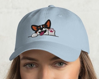 Tricolor Corgi Dad Hat, Corgi Baseball Cap, Corgi cap, Corgi hat, Corgi gift, Corgi lover, Funny Corgi, Cute Corgi, Kawaii, Corgi Mama