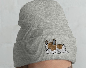 Bulldog francés esposado Beanie, frenchie gorro, frenchie amante, regalo frenchie, lindo frenchie, perro frenchie, francés divertido, regalo de Navidad