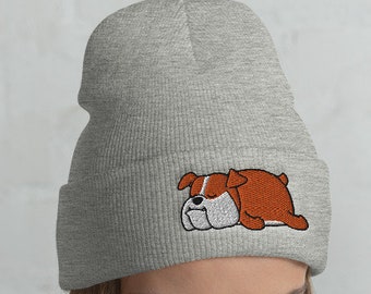 Gorro de buldogue preguiçoso com punho, chapéu de buldogue, amante de buldogue, presente de buldogue, buldogue fofo, buldogue engraçado, inverno de buldogue, presente de natal