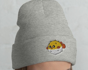 Cuffed Pufferfish Beanie, Pufferfish hat, Pufferfish lover, Pufferfish gift, Cute Pufferfish, Funny Pufferfish, Pufferfish winter, kawaii