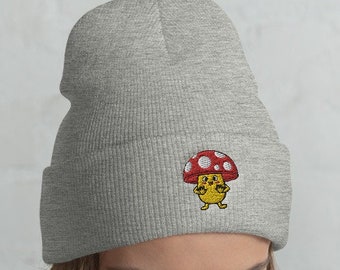 Cuffed Mushroom Beanie, Mushroom hat, Mushroom lover, Mushroom gift, Cute Mushroom, Funny Mushroom, Mushroom winter, Mushroom mama, kawaii