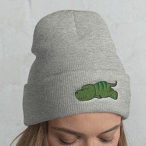 Cuffed Lazy T-Rex Beanie, Dinosaur beanie, Dinosaur lover, Dinosaur gift, Cute Dinosaur, Funny Dinosaur, Dinosaur winter, kawaii
