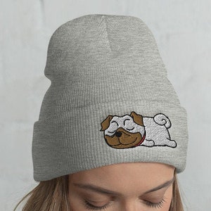 Cuffed Lazy Pug Beanie, Pug hat, Pug lover, Pug gift, Cute Pug, Funny Pug, Pug winter, kawaii, Pug mama, Pug gifts