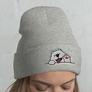 Cuffed Waving Samoyed Beanie, Samoyed lover, Samoyed gift, Samoyed hat, Cute Samoyed, Funny Samoyed, Samoyed winter, christmas gift, kawaii