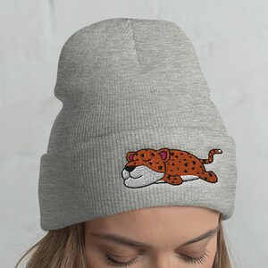 Cuffed Lazy Leopard Beanie, Leopard hat, Leopard lover, Leopard gift, Cute Leopard, Funny Leopard, Leopard winter, kawaii, Leopard mama