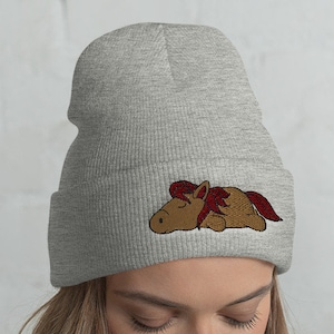 Cuffed Lazy Horse Beanie, Horse hat, Horse lover, Horse gift, Cute Horse, Funny Horse, Horse winter, kawaii, Horse mama