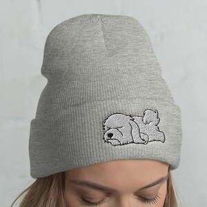 Cuffed Lazy Maltese Beanie, Maltese lover, Maltese gift, Maltese hat, Cute Maltese, Funny Maltese, Maltese winter, christmas gift, kawaii